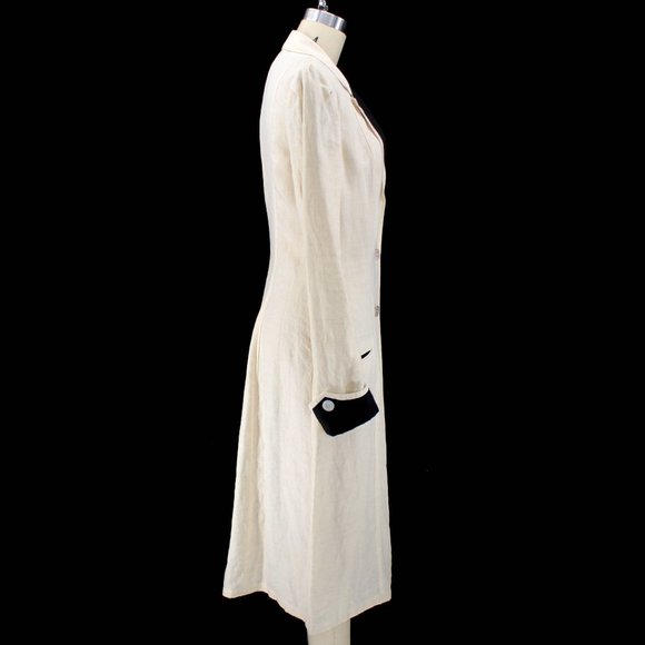 VTG Ralph Lauren Linen Victorian Walking Coat Puff Sleeve MOP Buttons Long 6 - Picture 4 of 16